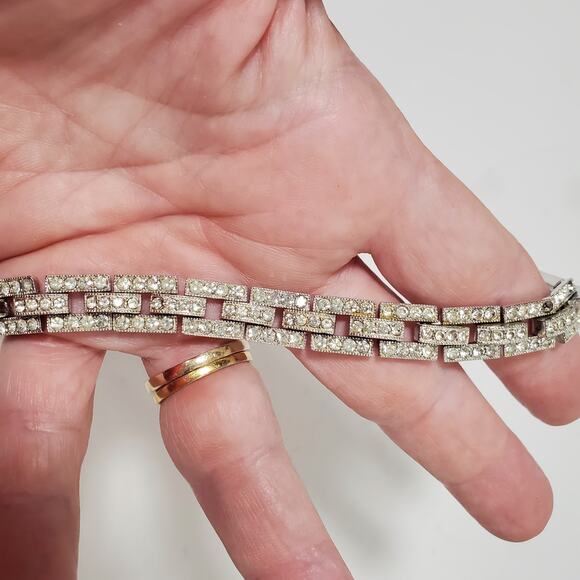 Vintage Eisenberg Ice Clear Rhinestone Silver Tone Link Bracelet  Safety Chain - Picture 11 of 16